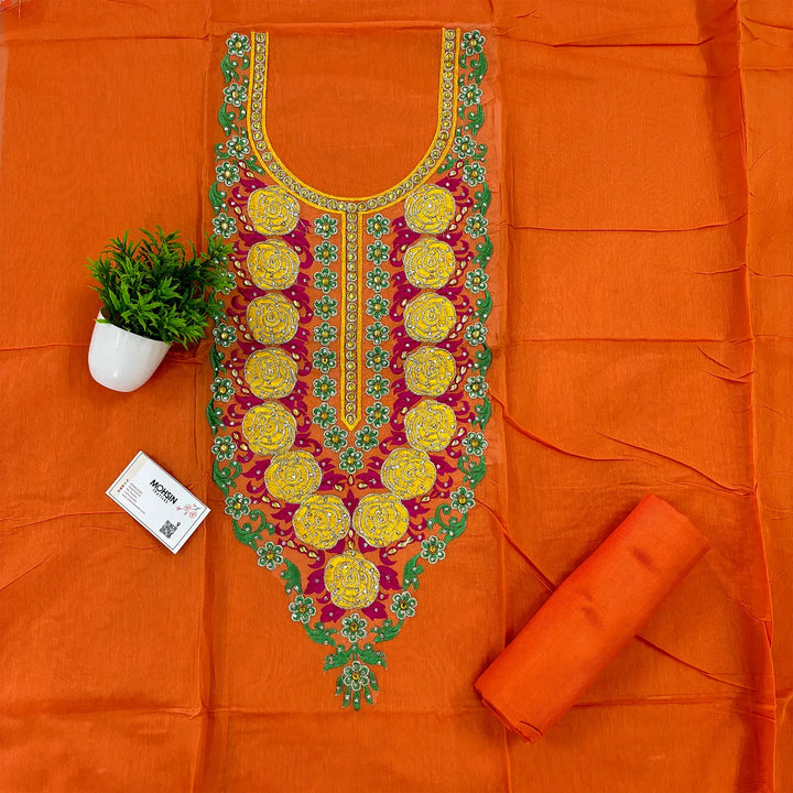 Orange Chikankari Chanderi Silk Salwar Suit