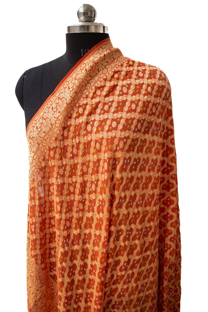 Orange Handloom Bandhej Georgette Banarasi Dupatta