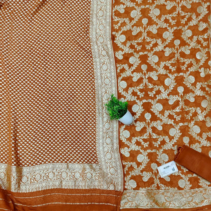 Orange Jaalnuma Georgette Silk Banarasi Suit