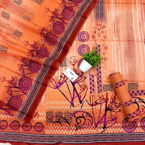 Orange Printed Cotton Silk Salwar Suit