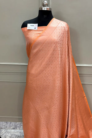 Peach Brocade Soft Silk Banarasi Saree