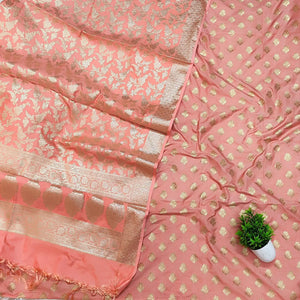 Peach Golden Zari Katan Silk Banarasi Suit