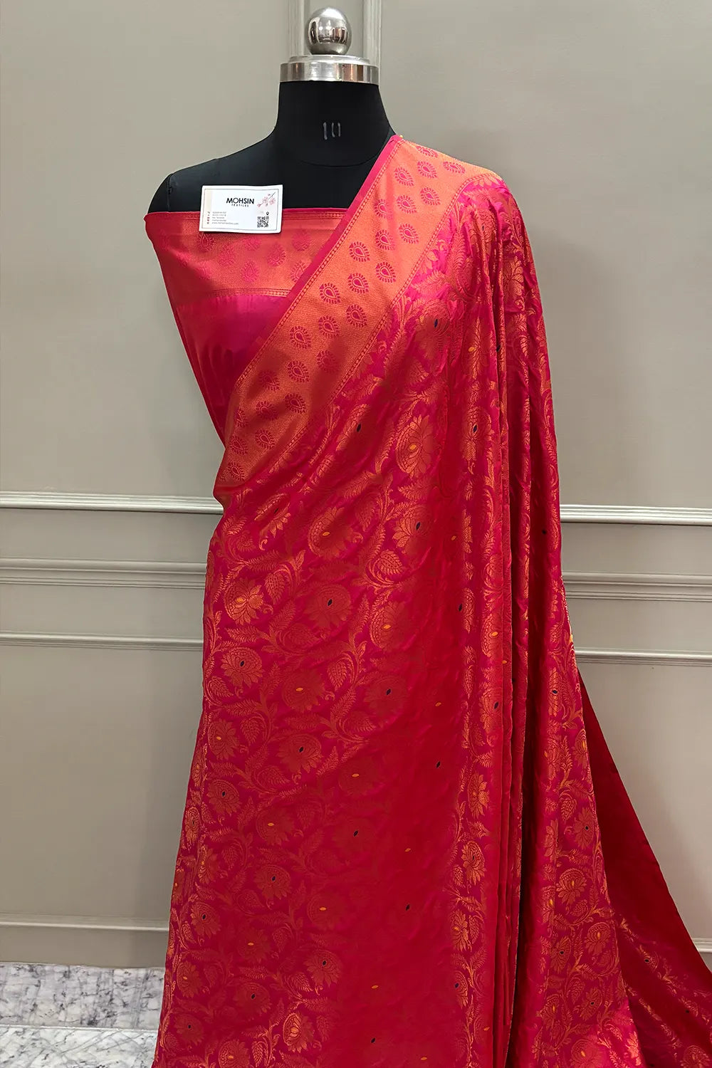 Peach Golden Zari Silky Banarasi Saree