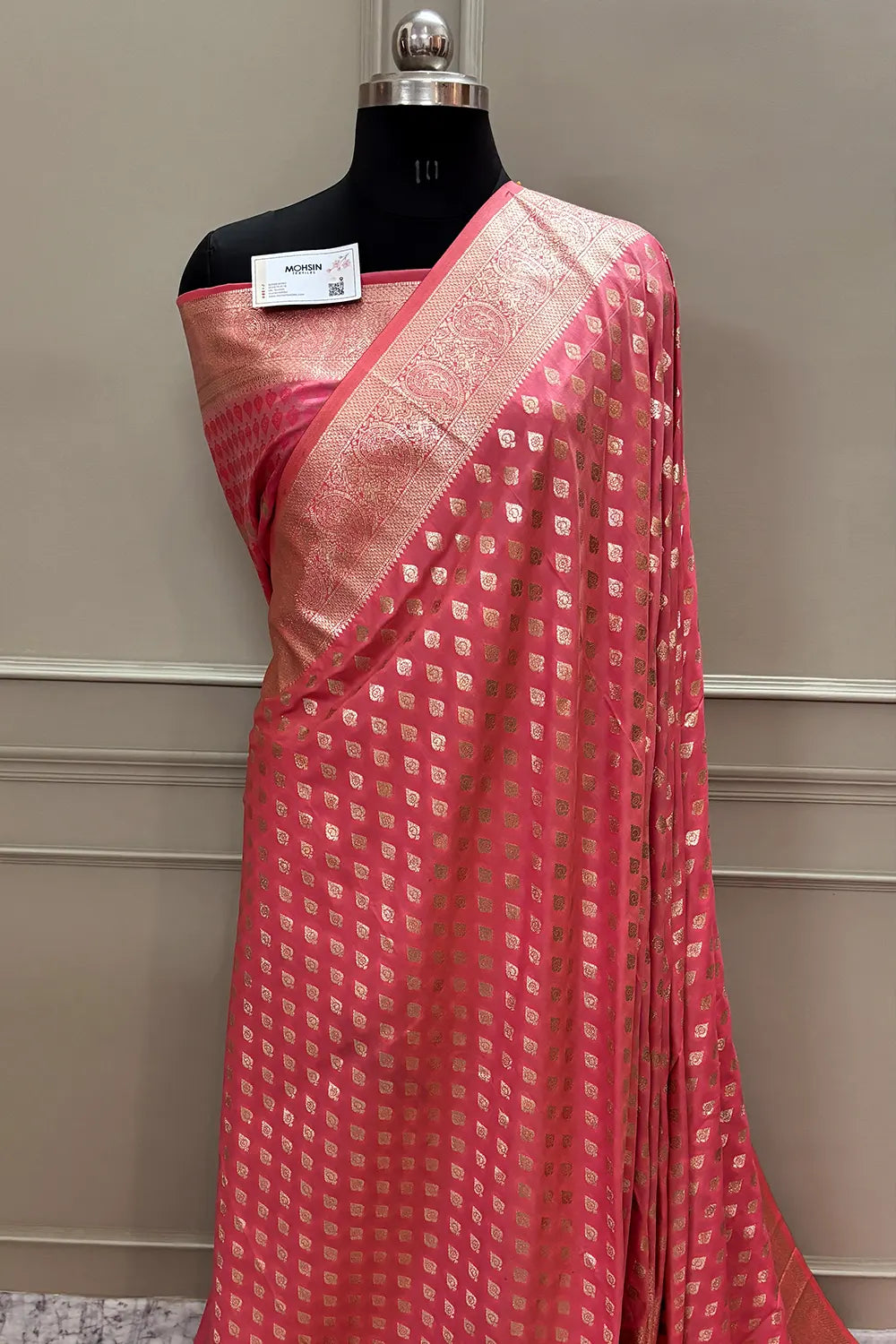 Peach Golden Zari Silky Banarasi Saree