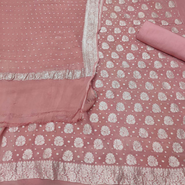 Peach Handloom Georgette Silk Banarasi Suit