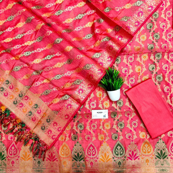 Peach Meenakari Banarasi Silk Suit