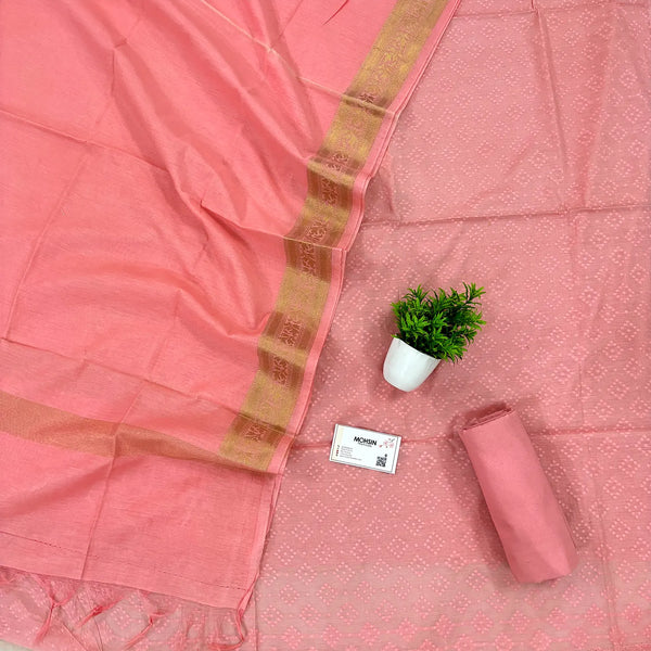 Peach Resham Cotton Silk Banarasi Suit