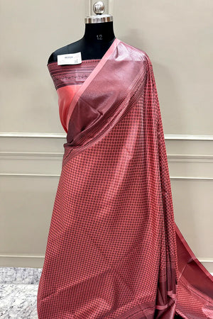 Peach Resham Zari Silk Banarasi Saree