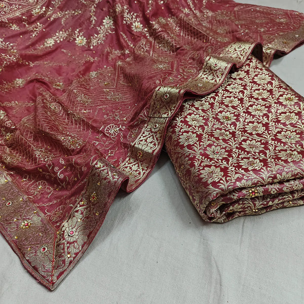 Peach Stone Work Kimkhab Silk Banarasi Gharara