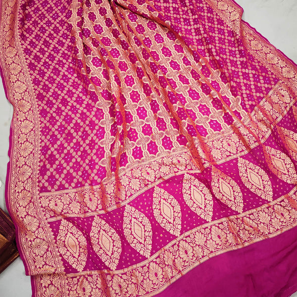 Pink Bandhej Handloom Georgette Banarasi Dupatta