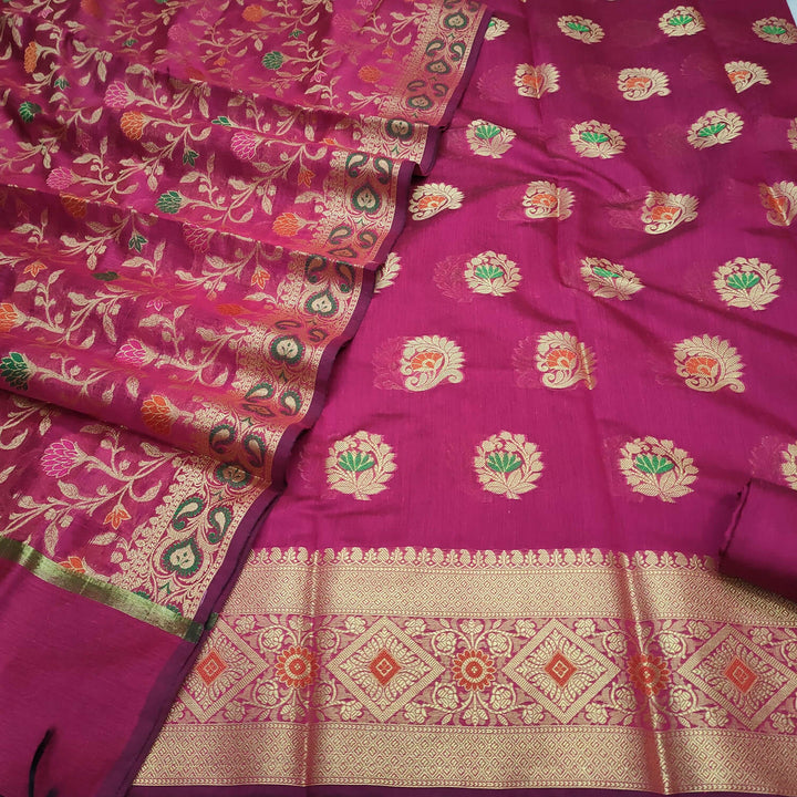 Pink Colorful Meenakari Banarasi Silk Suit