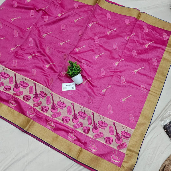 Pink Embroidery Cotton Silk Banarasi Saree