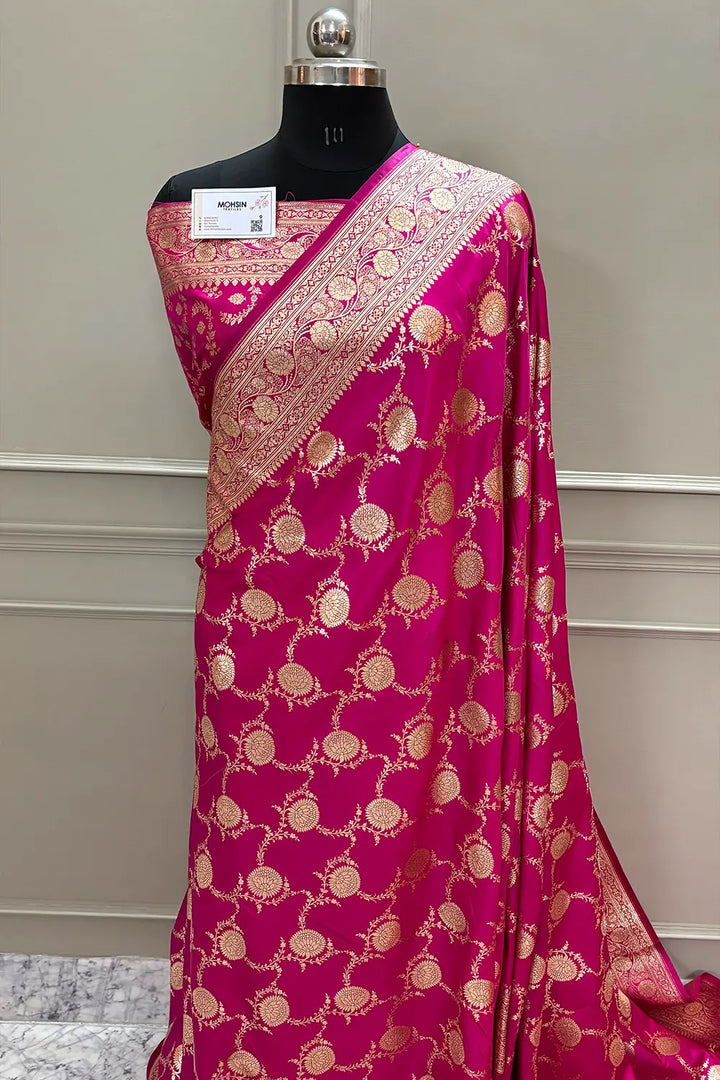 Pink Golden Zari Katan Silk Banarasi Saree