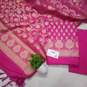 Pink Golden Zari Katan Silk Banarasi Suit