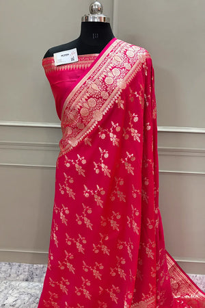 Pink Golden Zari Satin Silk Banarasi Saree