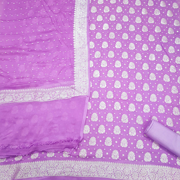 Pink Handloom Georgette Silk Banarasi Suit