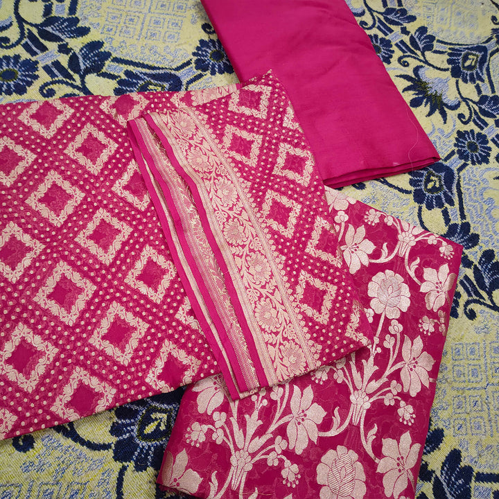 Pink Handloom Georgette Silk Banarasi Suit