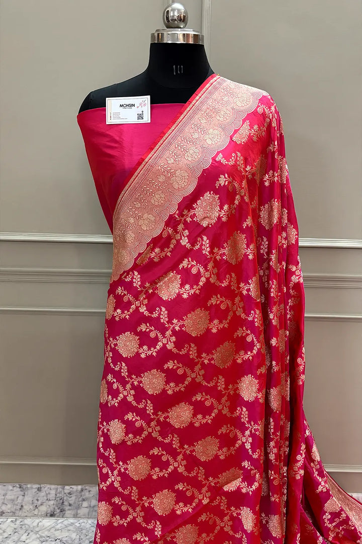 Pink Handloom Pure Katan Silk Banarasi Saree