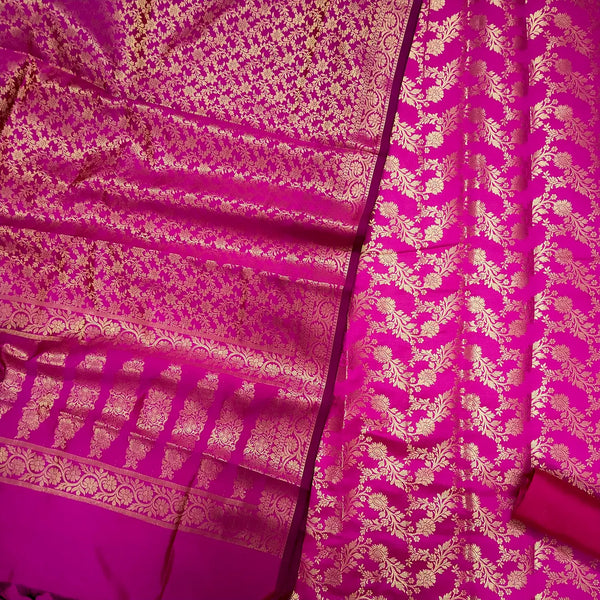Pink Moglai Jaal Satin Silk Banarasi Suit