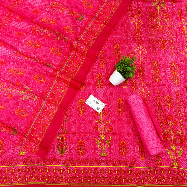 Pink Printed Cotton Silk Salwar Suit