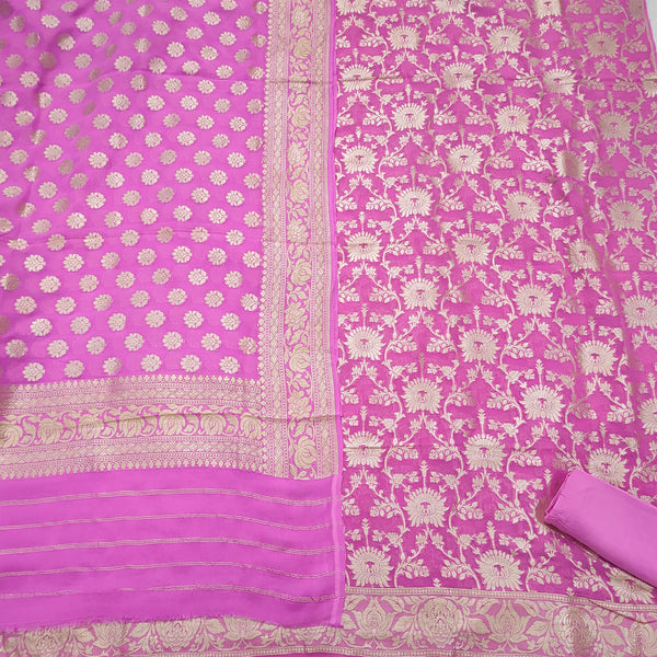 Pink Pure Khaddi Georgette Chiffon Unstitched Banarasi Suit