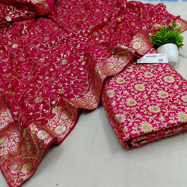 Pink Stone Work Kimkhab Silk Banarasi Gharara