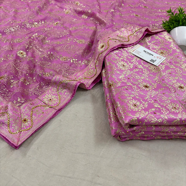 Pink Stone Work Kimkhab Silk Banarasi Gharara