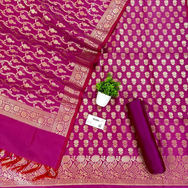 Pink Sunflower Katan Silk Banarasi Suit