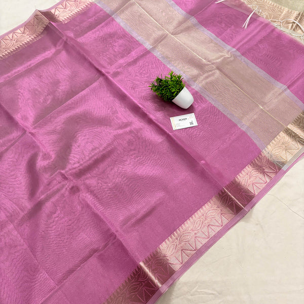 Pink Zari Border Tissue Silk Banarasi Saree