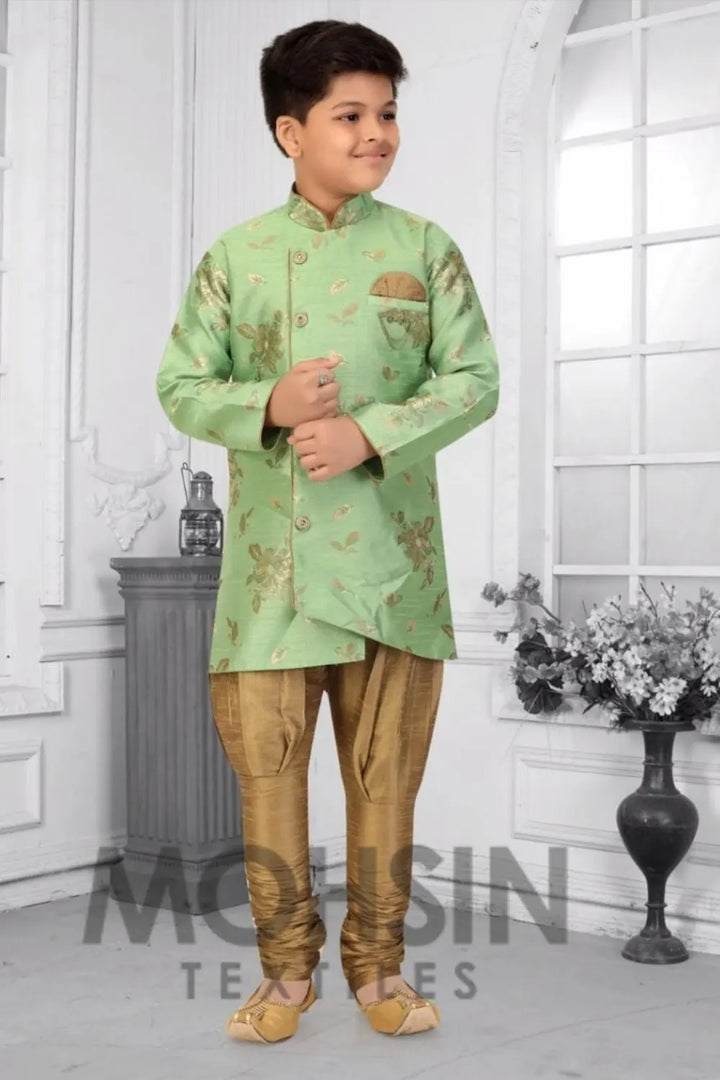 Pista Flower Buta Lilen Silk Boys Kurta Pajama