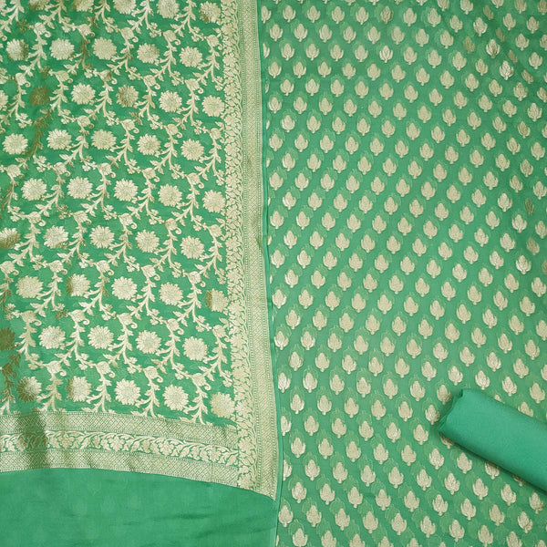 Pista Green Handloom Georgette Silk Banarasi Suit