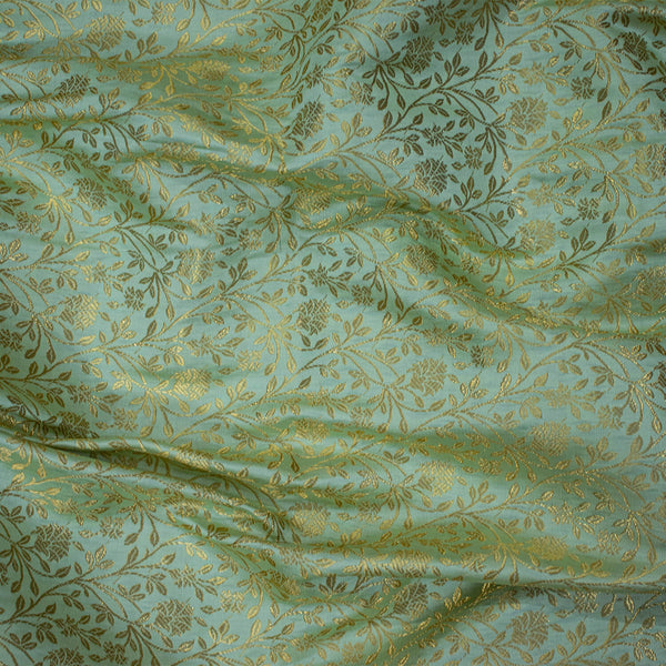 Pista Green Zari Work Satin Silk Fabric