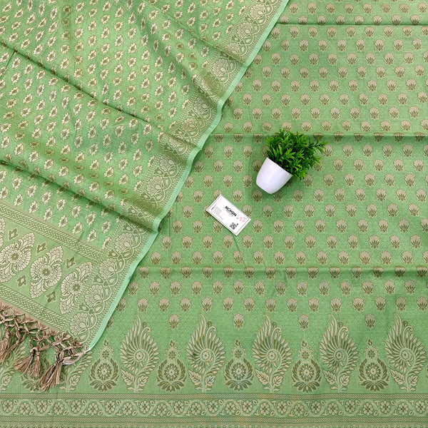 Pista Resham Zari Cotton Silk Banarasi Suit