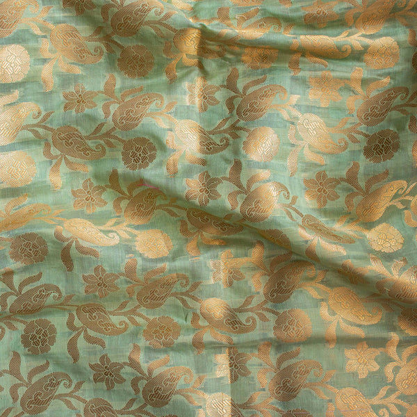 Pista Zari Woven Banarasi Musrize Silk Fabric