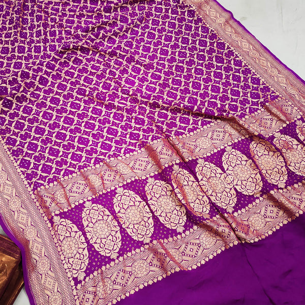 Purple Bandhej Handloom Georgette Banarasi Dupatta