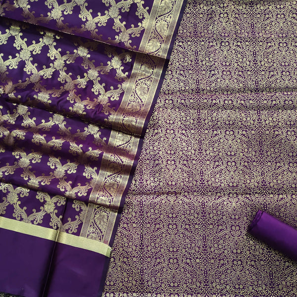 Purple Dhaniya Party Satin Banarasi Suit