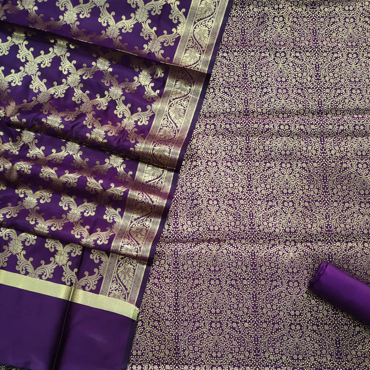 Purple Dhaniya Party Satin Banarasi Suit