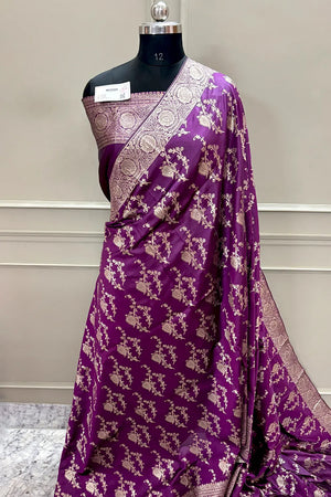 Purple Golden Zari Banarasi Silk Saree