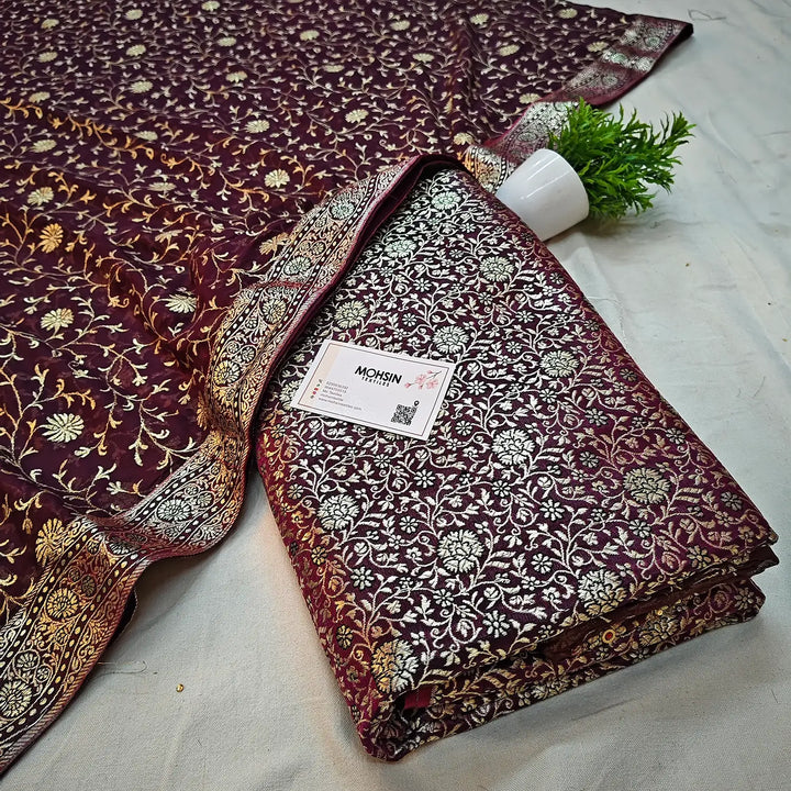 Purple Golden Zari Kimkhab Silk Banarasi Gharara