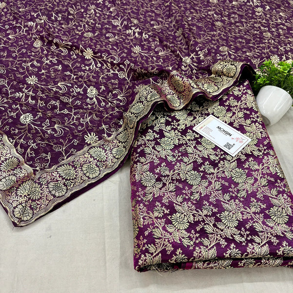 Purple Golden Zari Kimkhab Silk Banarasi Gharara