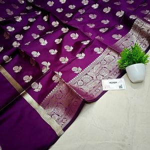 Purple Golden Zari Satin Silk Banarasi Dupatta