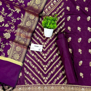 Purple Golden Zari Satin Silk Salwar Suit