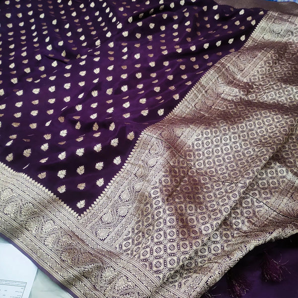 Purple Golden Zari Semi Georgette Banarasi Saree