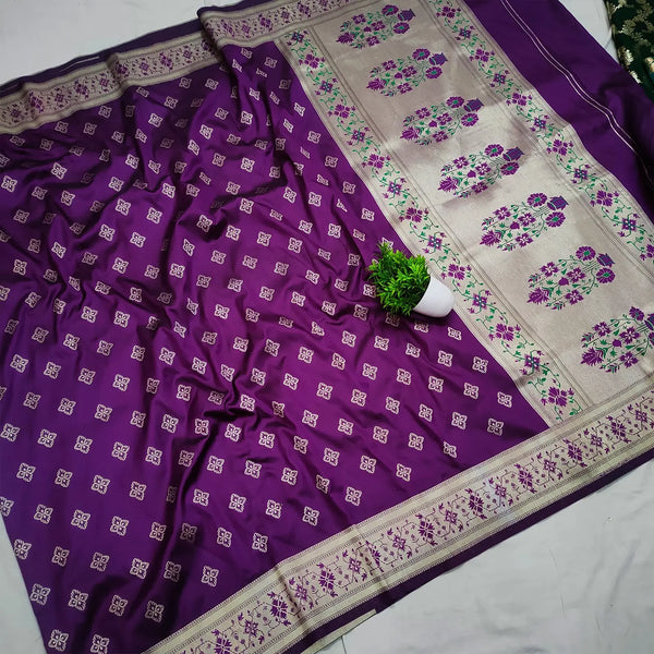 Purple Golden Zari Soft Silk Banarasi Saree