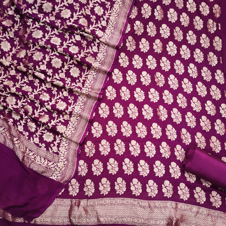 Purple Handloom Georgette Silk Banarasi Suit