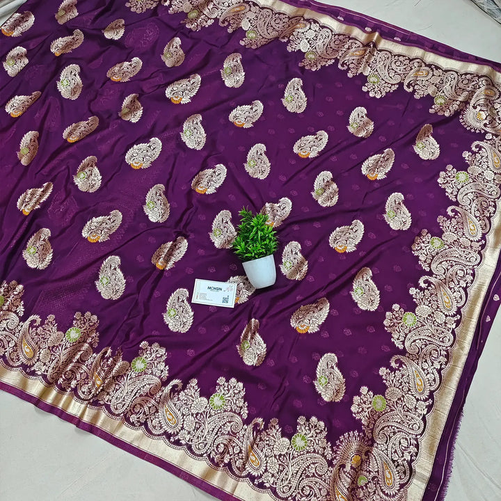 Purple Matt Zari Georgette Silk Banarasi Saree