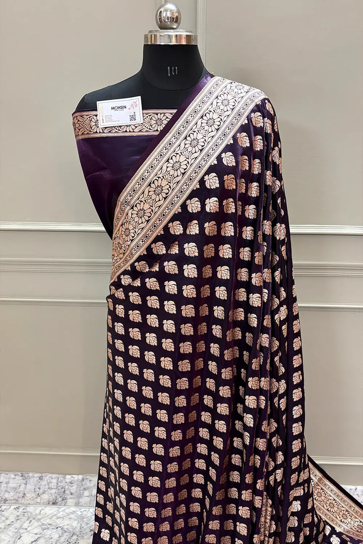 Purple Naagmani Buti Katan Silk Banarasi Saree