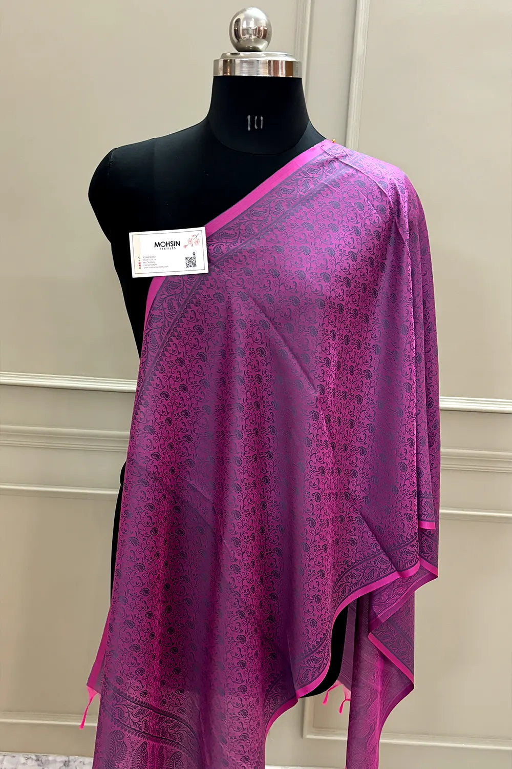 Purple Resham Zari Silk Banarasi Stole