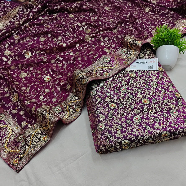 Purple Stone Work Kimkhab Silk Banarasi Gharara