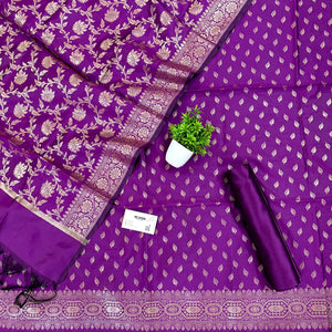 Purple Sunehri Pankh Satin Silk Banarasi Suit